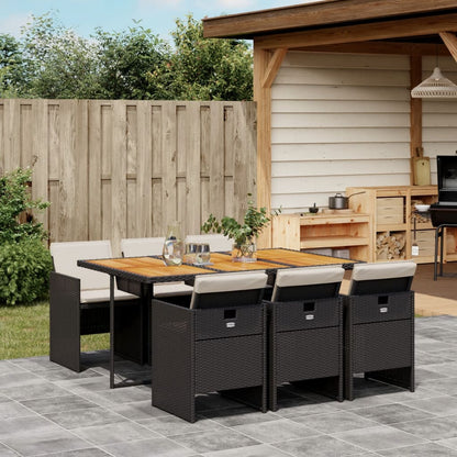 Set da Pranzo da Giardino 7 pz Nero con Cuscini in Polyrattan | homemem39
