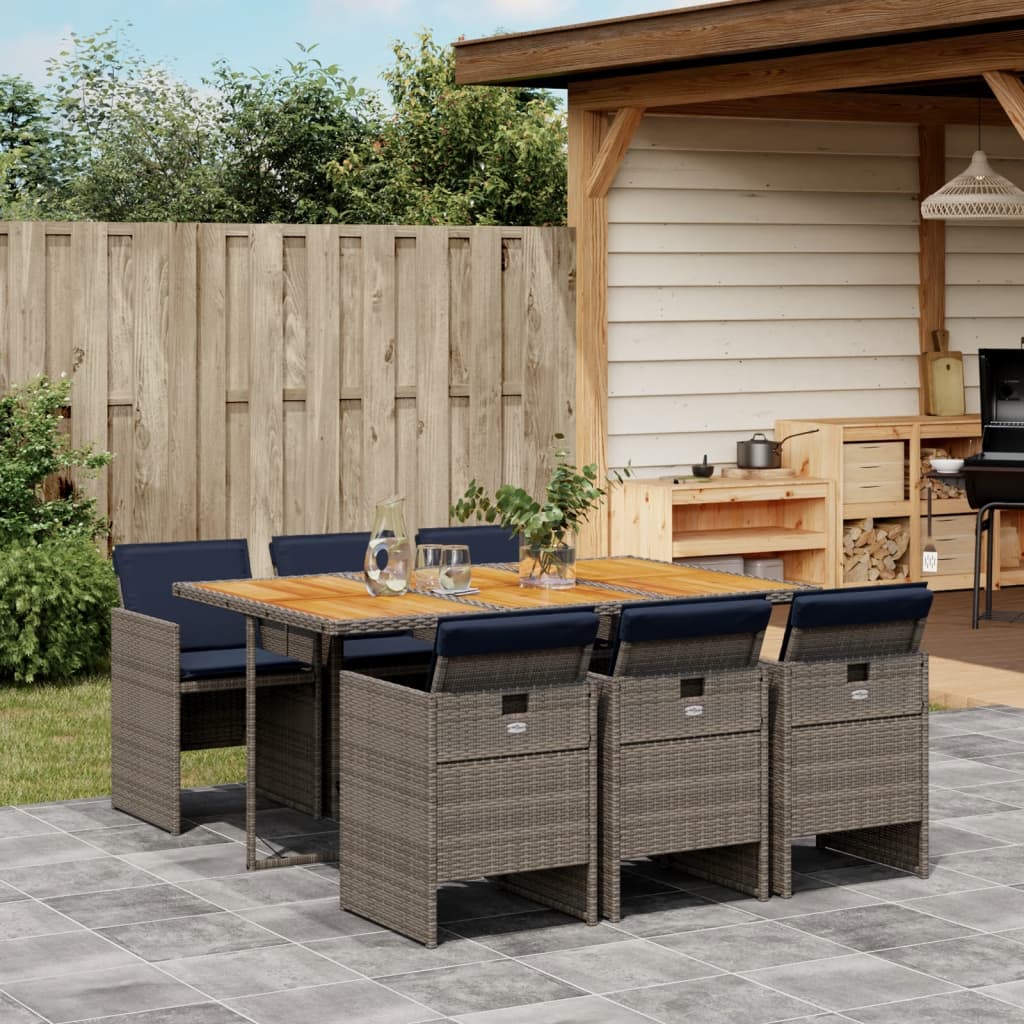Set da pranzo da giardino da 7 pz con Cuscini in Polyrattan Grigio | homemem39