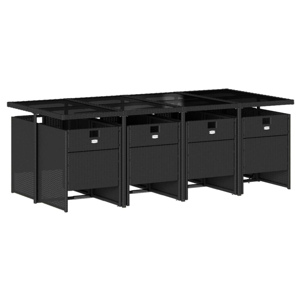 Set da Pranzo da Giardino 9 pz con Cuscini Nero in Polyrattan - homemem39