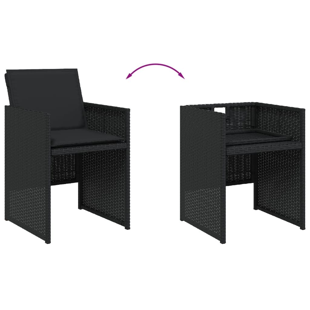 Set da Pranzo da Giardino 9 pz con Cuscini Nero in Polyrattan | homemem39