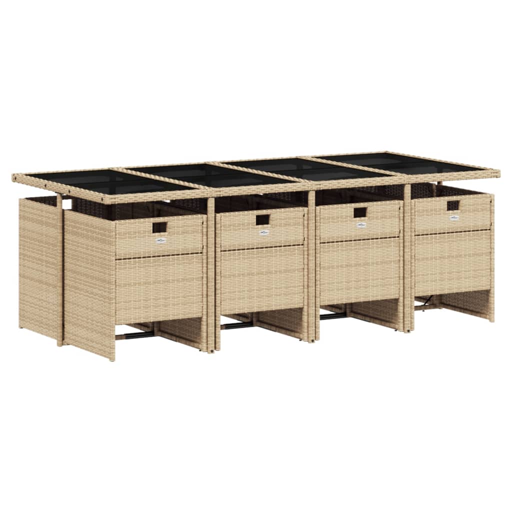 Set da Pranzo da Giardino 9 pz con Cuscini Beige in Polyrattan | homemem39