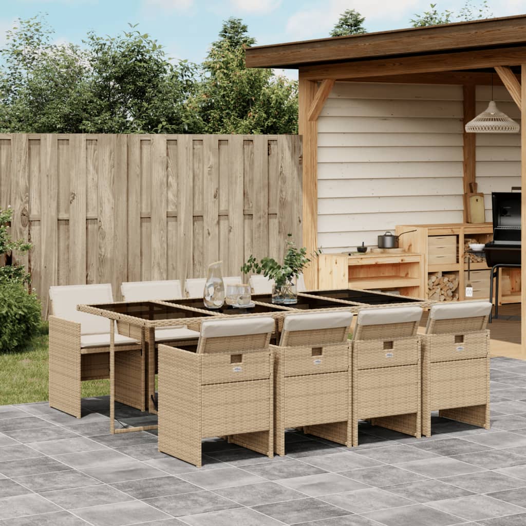 Set da Pranzo da Giardino 9 pz con Cuscini Beige in Polyrattan | homemem39