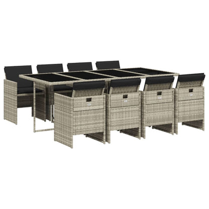 Set Pranzo da Giardino 9pz con Cuscini Grigio Chiaro Polyrattan - homemem39