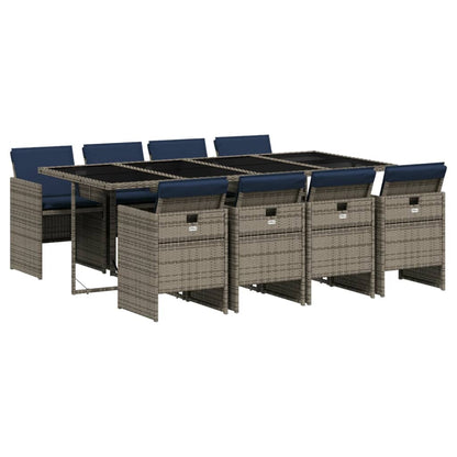 Set da pranzo da giardino da 9 pz con Cuscini in Polyrattan Grigio | homemem39