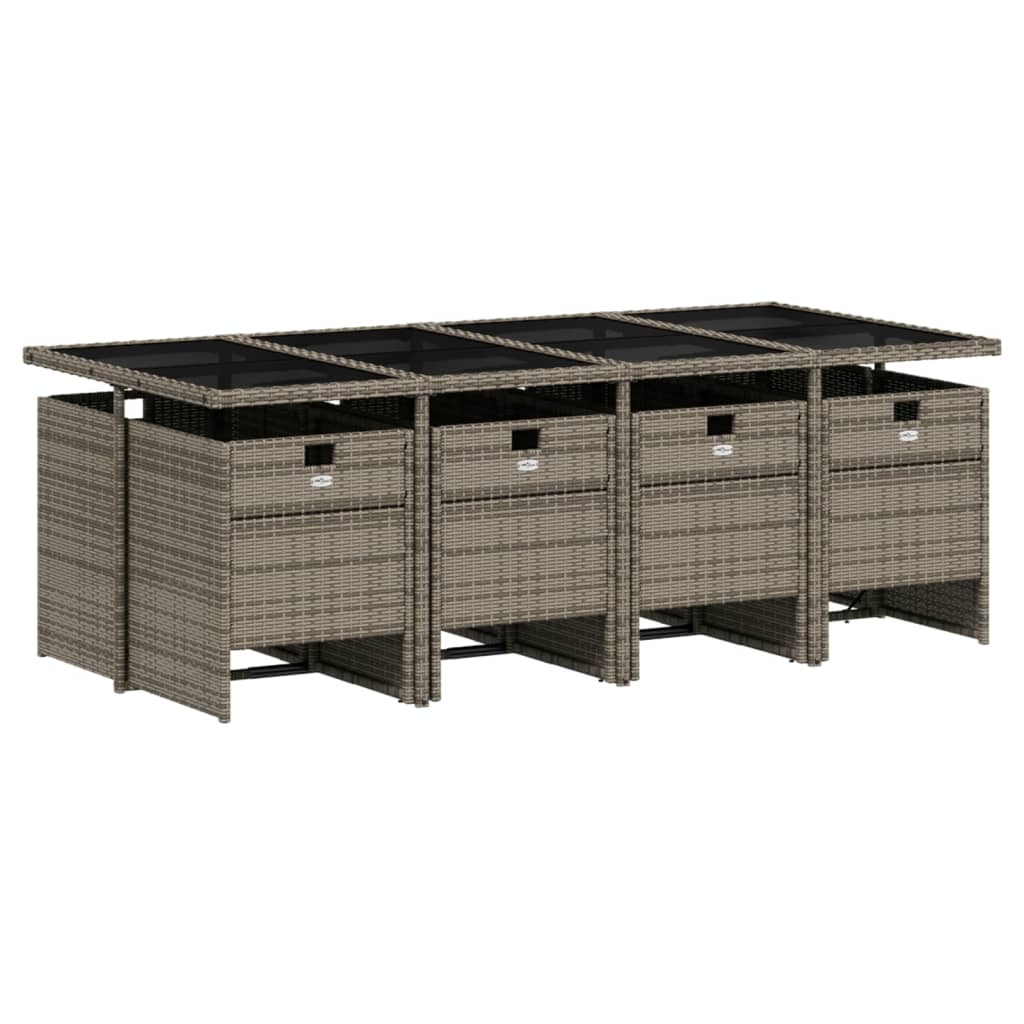 Set da pranzo da giardino da 9 pz con Cuscini in Polyrattan Grigio | homemem39