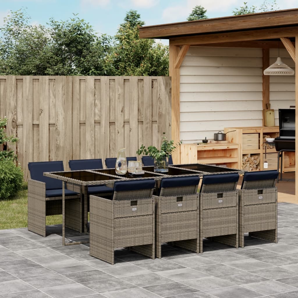 Set da pranzo da giardino da 9 pz con Cuscini in Polyrattan Grigio | homemem39