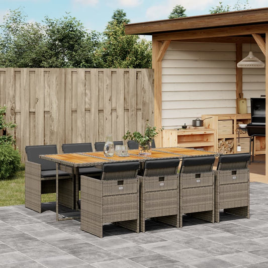 Set da Pranzo da Giardino 9 pz con Cuscini in Polyrattan Grigio | homemem39