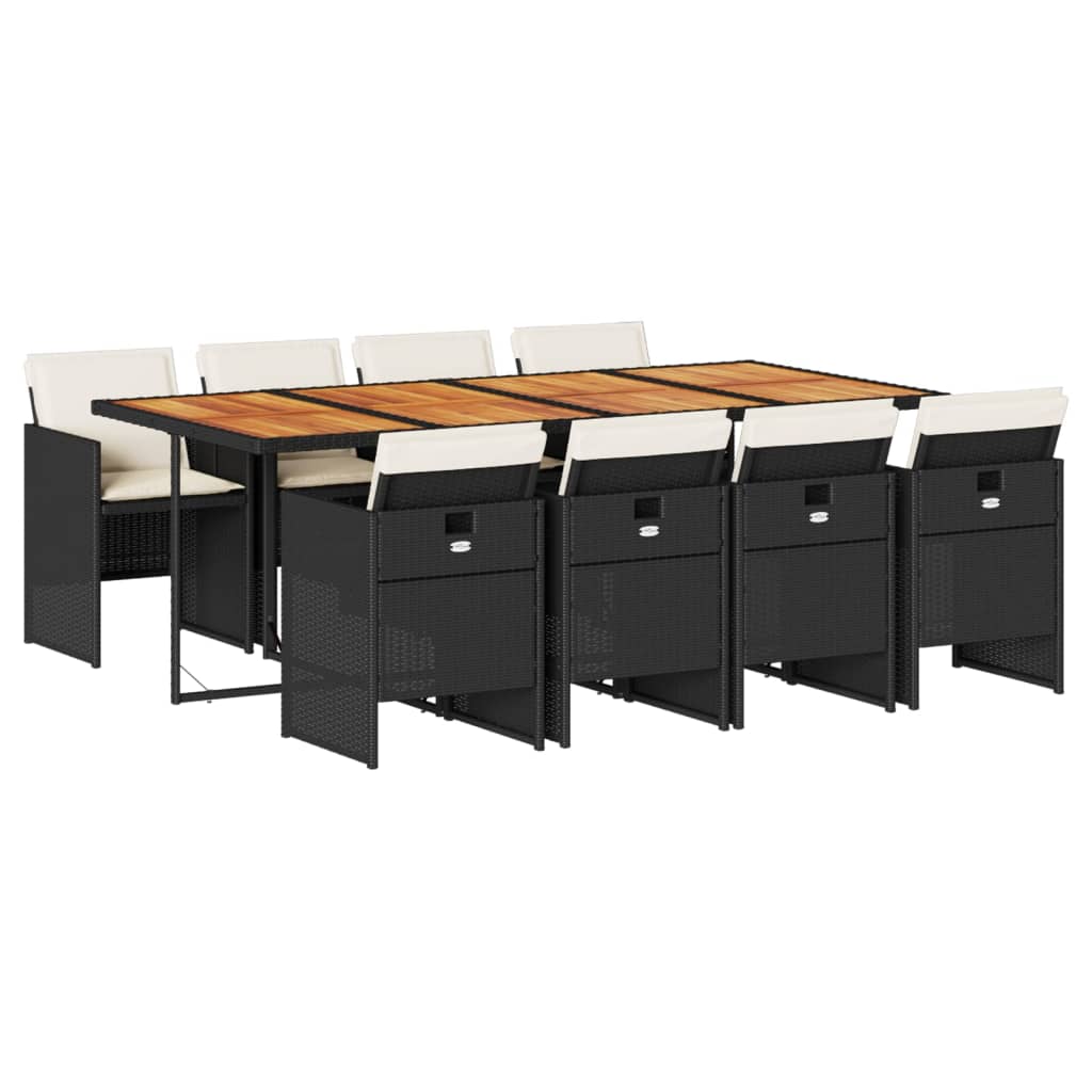 Set da Pranzo da Giardino 9 pz con Cuscini Nero in Polyrattan | homemem39