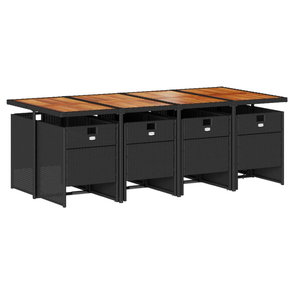 Set da Pranzo da Giardino 9 pz con Cuscini Nero in Polyrattan - homemem39