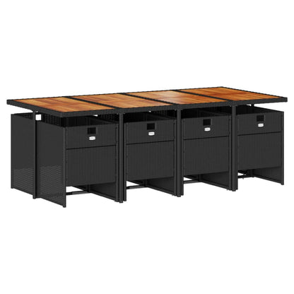 Set da Pranzo da Giardino 9 pz con Cuscini Nero in Polyrattan - homemem39