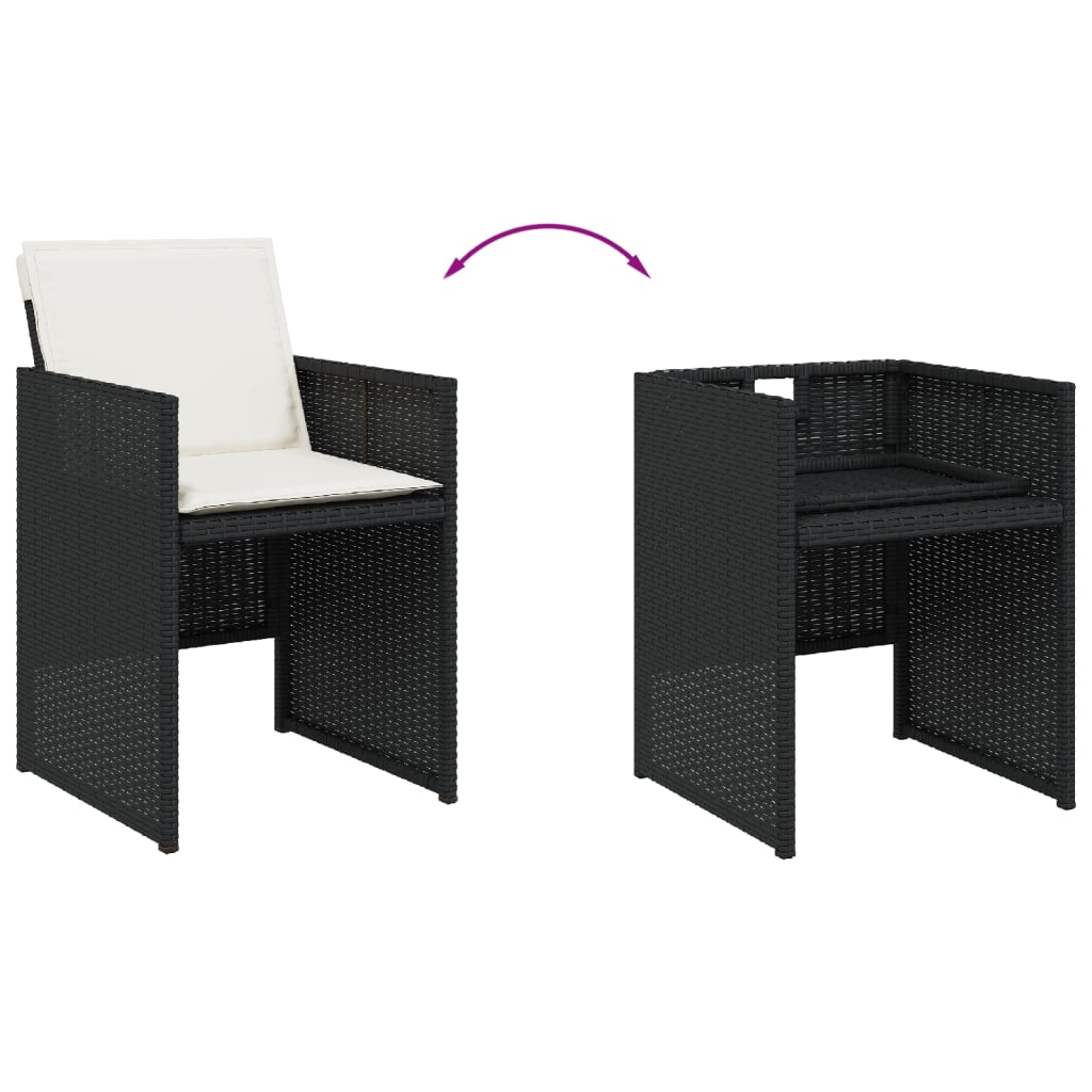 Set da Pranzo da Giardino 9 pz con Cuscini Nero in Polyrattan | homemem39