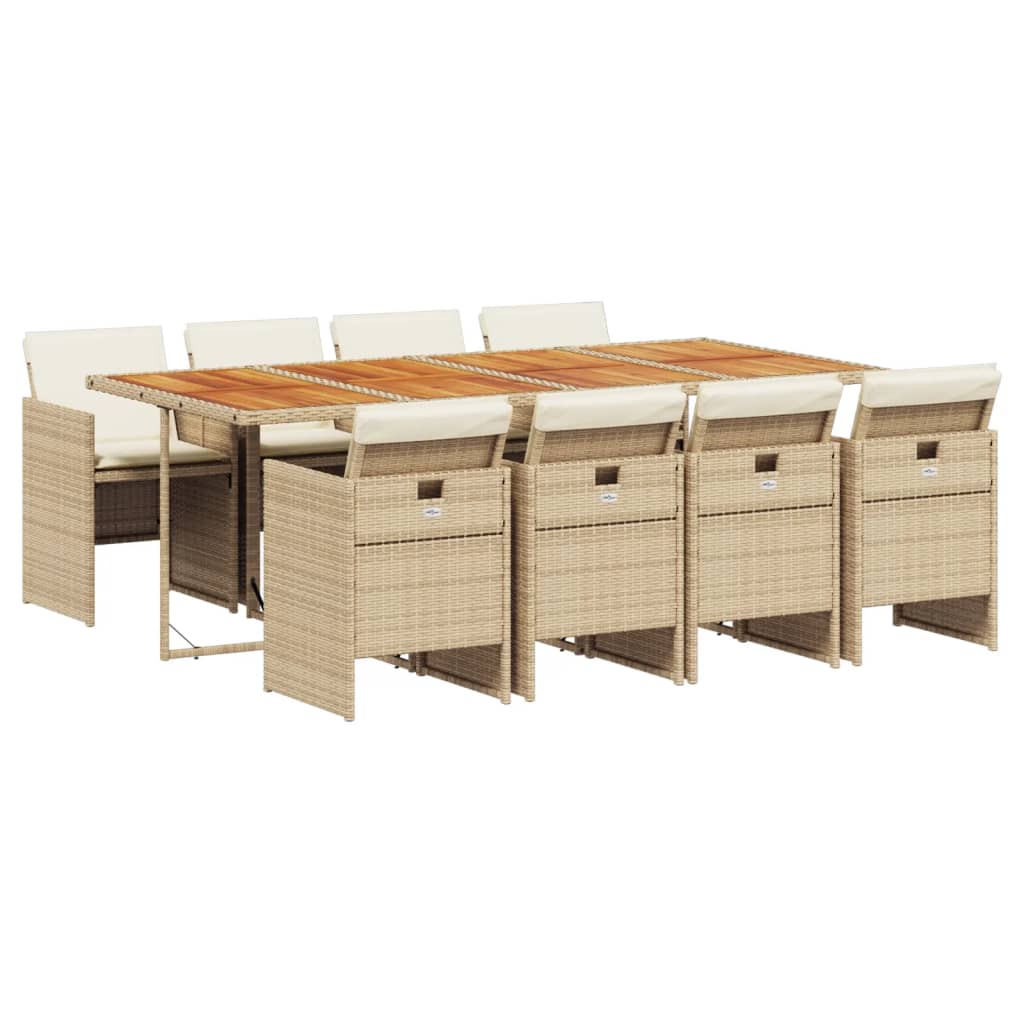 Set da Pranzo da Giardino 9 pz con Cuscini Beige in Polyrattan | homemem39