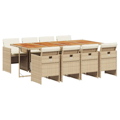 Set da Pranzo da Giardino 9 pz con Cuscini Beige in Polyrattan | homemem39
