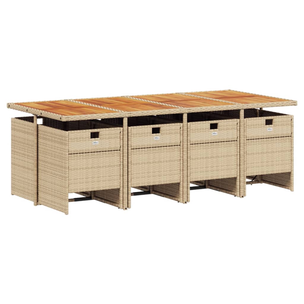 Set da Pranzo da Giardino 9 pz con Cuscini Beige in Polyrattan | homemem39