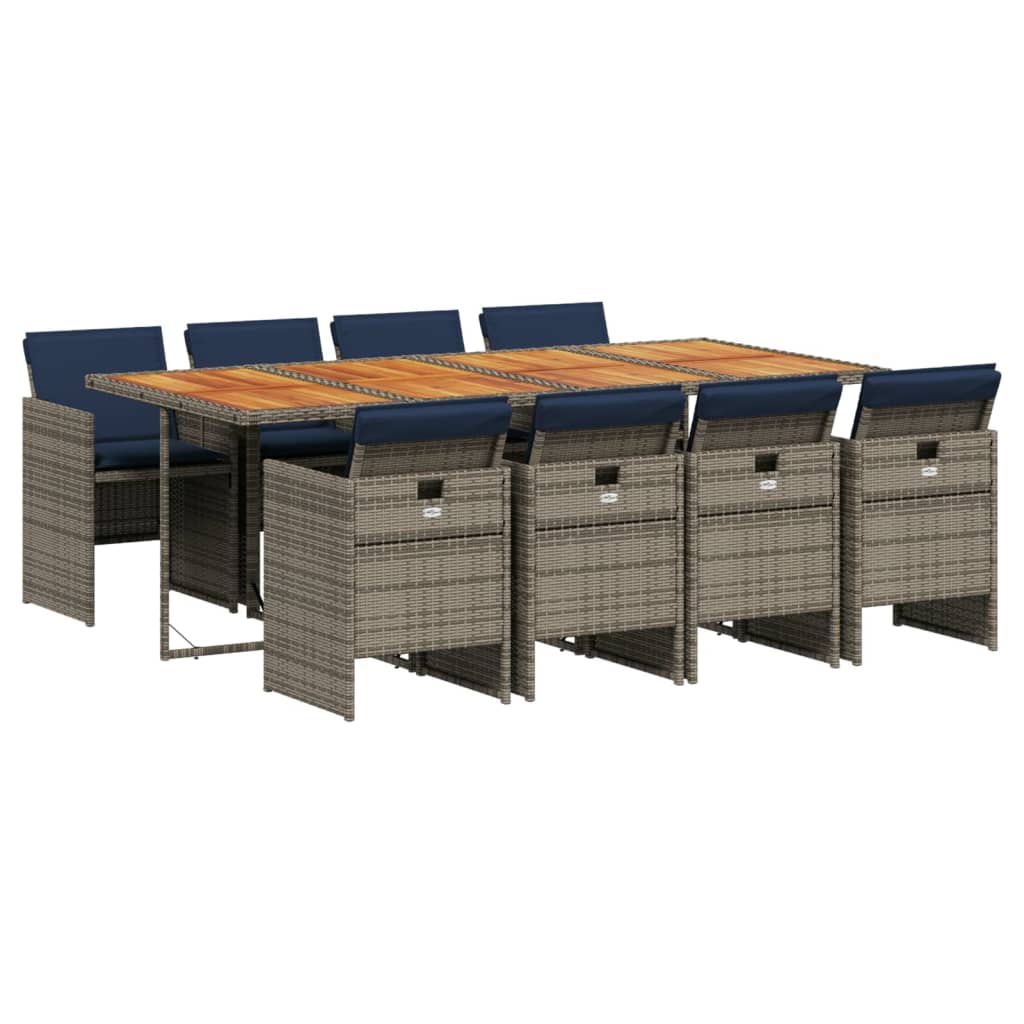 Set da pranzo da giardino da 9 pz con Cuscini in Polyrattan Grigio | homemem39