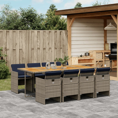 Set da pranzo da giardino da 9 pz con Cuscini in Polyrattan Grigio | homemem39
