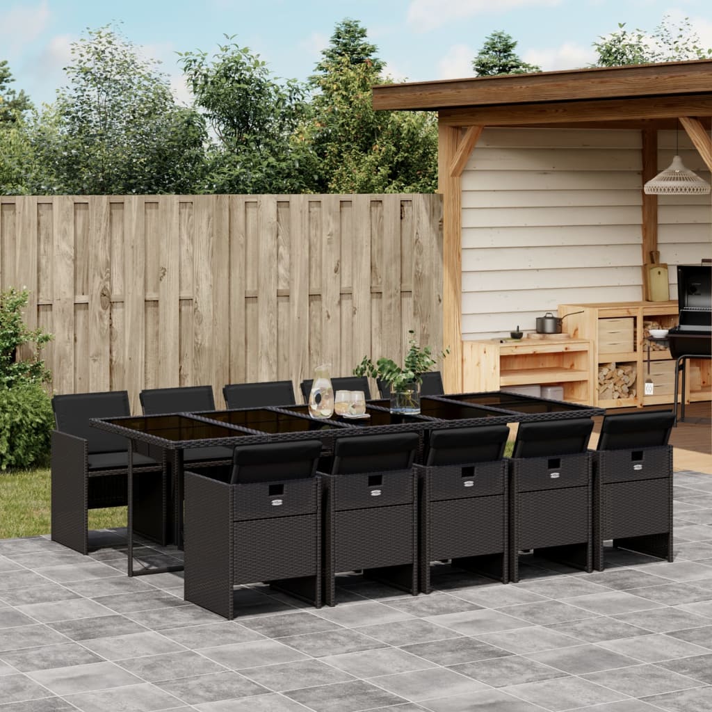 Set da Pranzo da Giardino 11 pz con Cuscini in Polyrattan Nero | homemem39