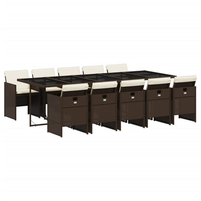 Set da Pranzo da Giardino 11 pz con Cuscini Polyrattan Marrone - homemem39