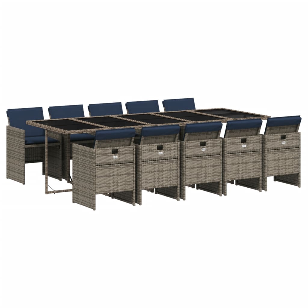 Set da pranzo da giardino da 11 pz con Cuscini in Polyrattan Grigio | homemem39