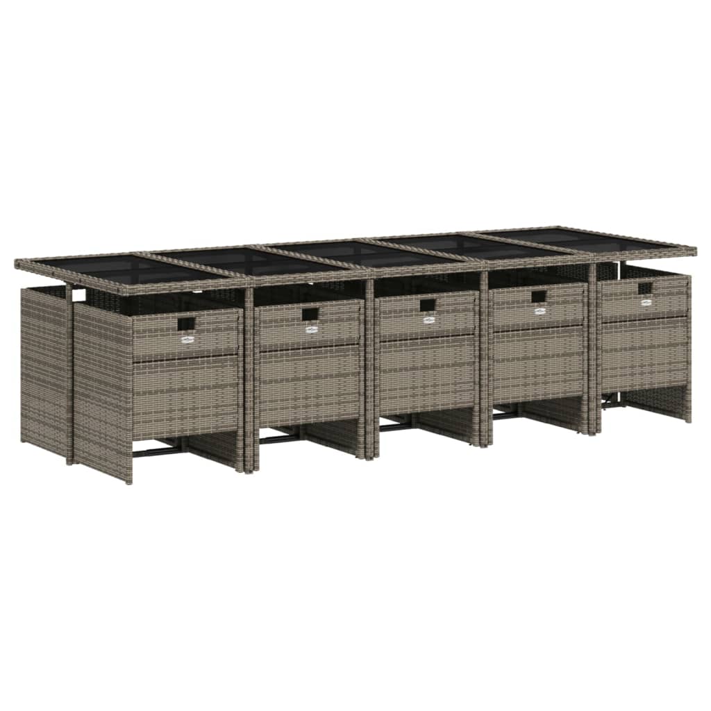 Set da pranzo da giardino da 11 pz con Cuscini in Polyrattan Grigio | homemem39