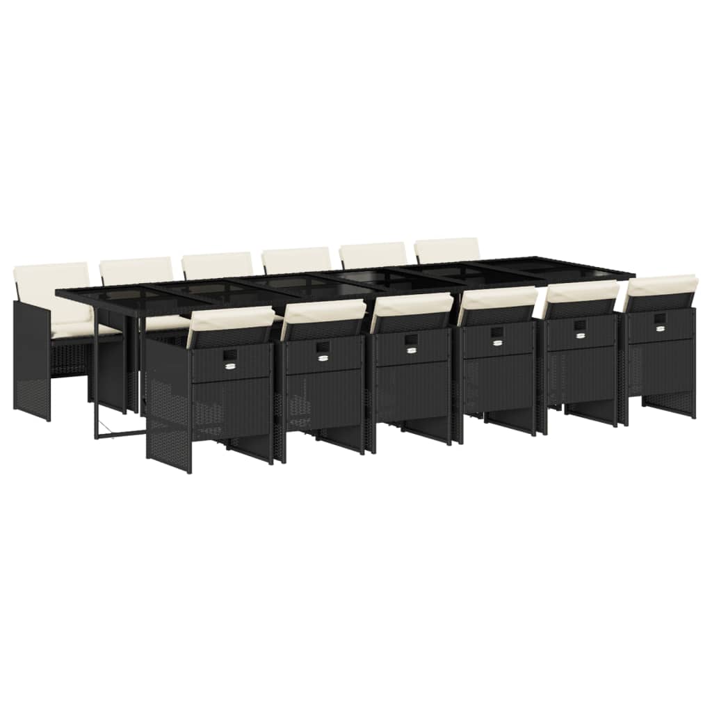 Set da Pranzo da Giardino 13pz con Cuscini Nero in Polyrattan | homemem39