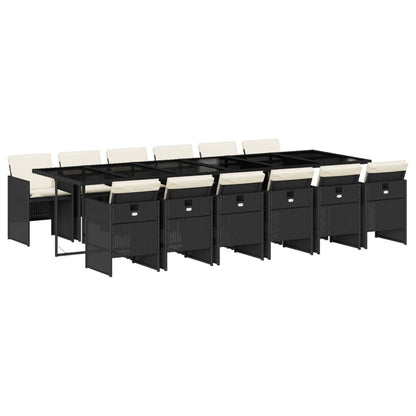 Set da Pranzo da Giardino 13pz con Cuscini Nero in Polyrattan | homemem39
