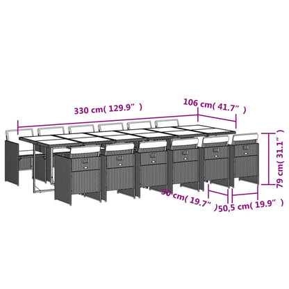 Set da Pranzo da Giardino 13pz con Cuscini Nero in Polyrattan | homemem39