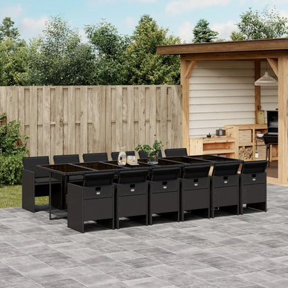 Set da Pranzo da Giardino 13pz con Cuscini Nero in Polyrattan | homemem39