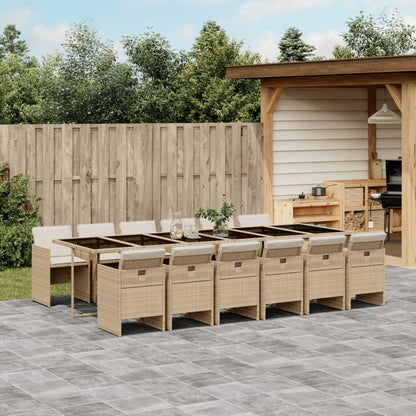 Set da Pranzo da Giardino 13 pz con Cuscini Beige in Polyrattan