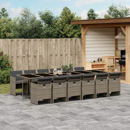 Set da pranzo da giardino da 13 pz con Cuscini in Polyrattan Grigio | homemem39