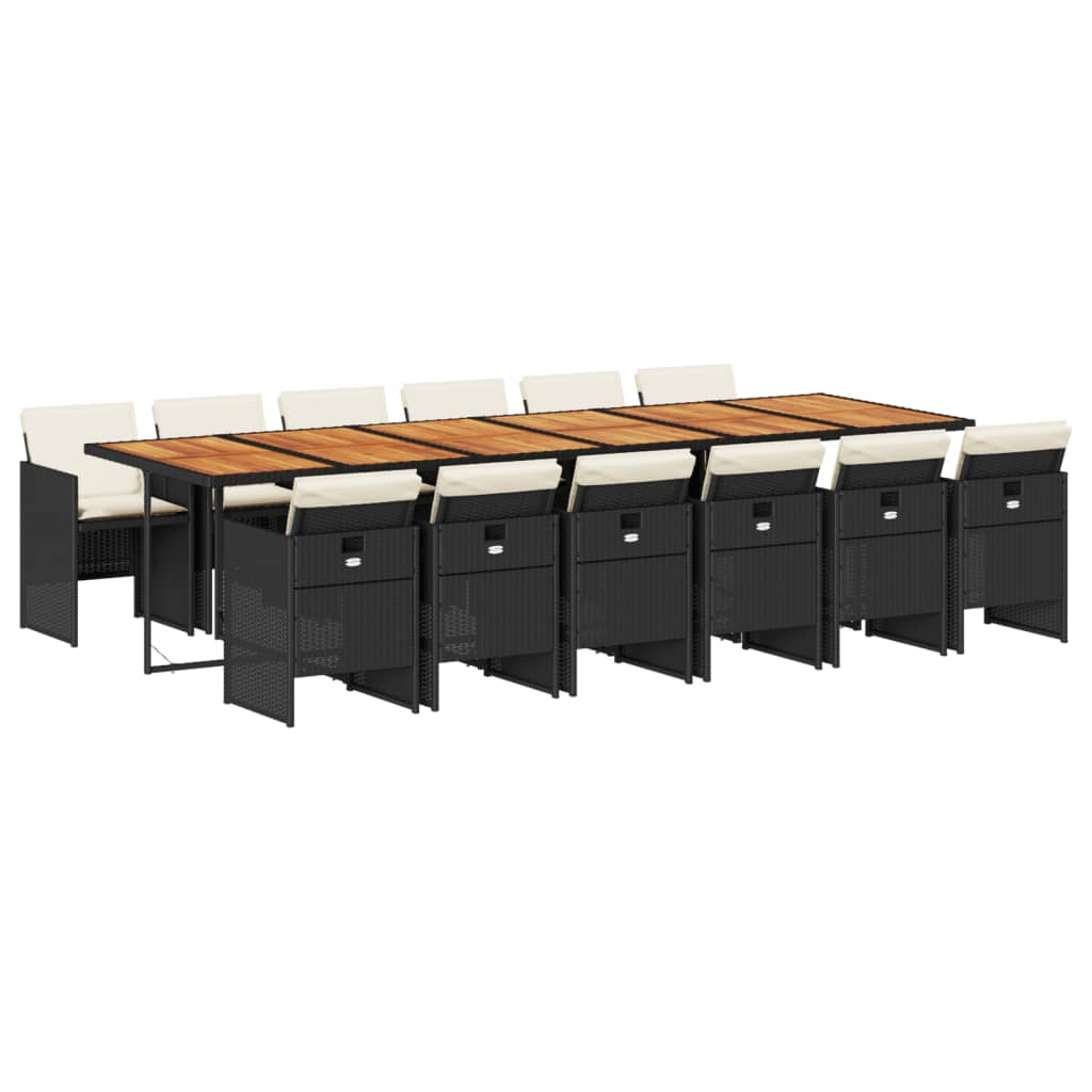 Set da Pranzo da Giardino 13pz con Cuscini Nero in Polyrattan - homemem39