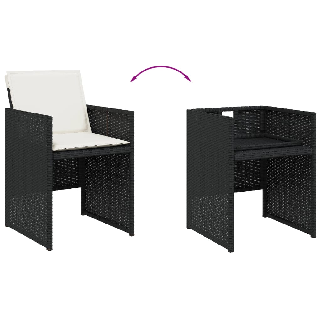 Set da Pranzo da Giardino 13pz con Cuscini Nero in Polyrattan | homemem39