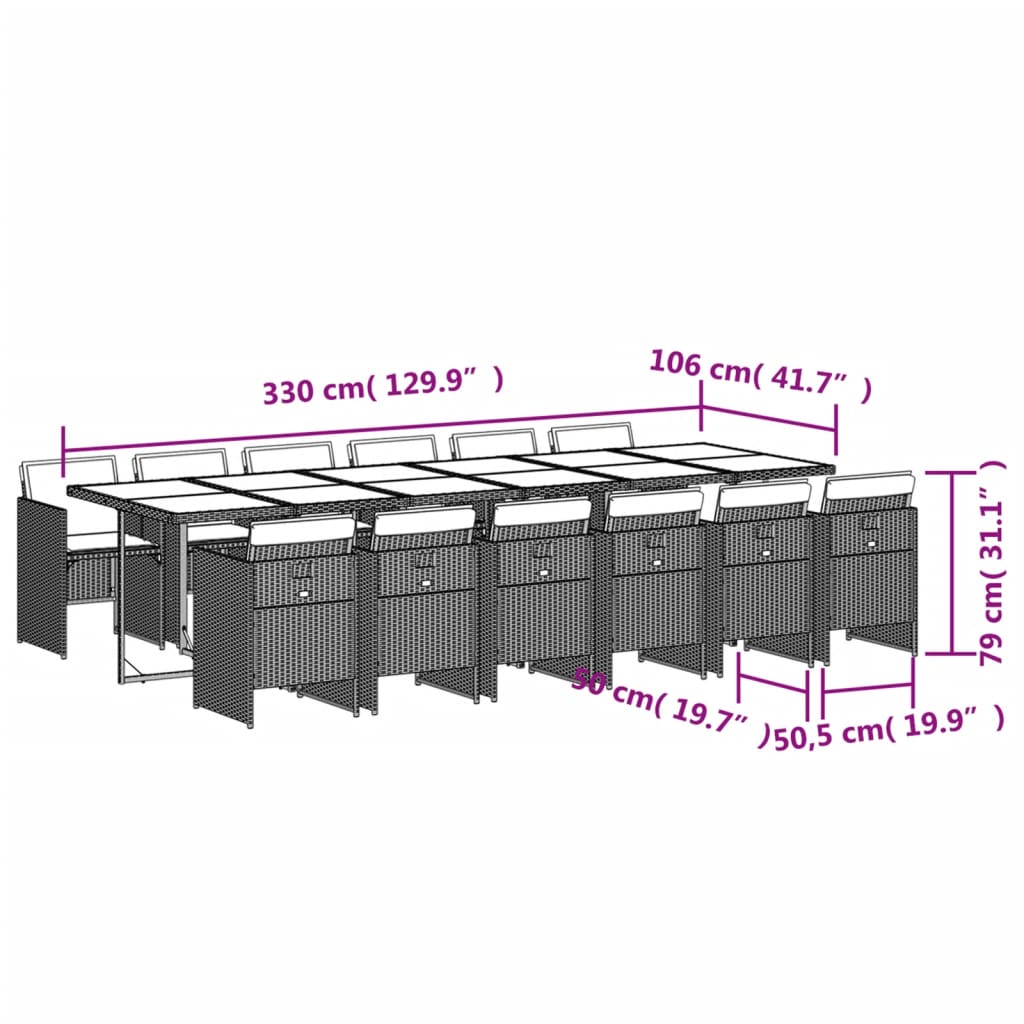 Set da Pranzo da Giardino 13pz con Cuscini Nero in Polyrattan | homemem39