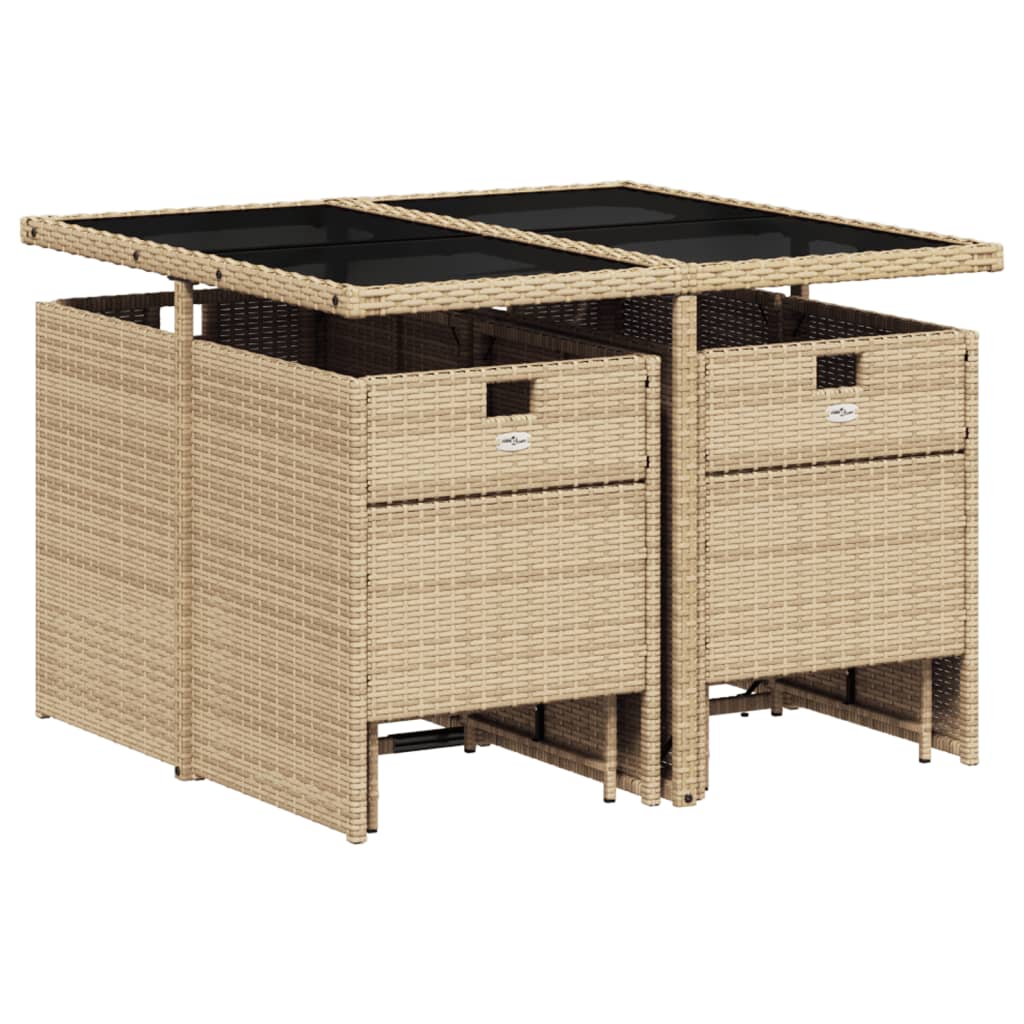 Set da Pranzo da Giardino 9 pz con Cuscini Beige in Polyrattan | homemem39
