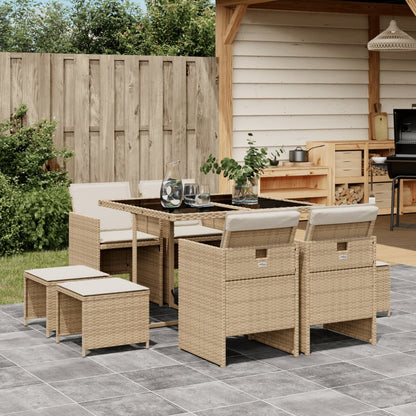 Set da Pranzo da Giardino 9 pz con Cuscini Beige in Polyrattan | homemem39