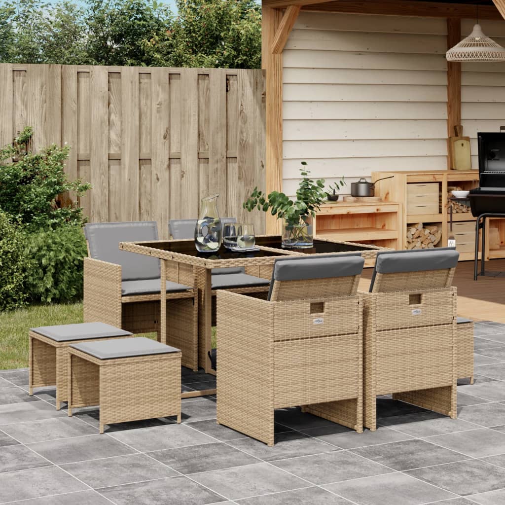 Set Pranzo da Giardino 9 pz con Cuscini Beige Misto Polyrattan | homemem39