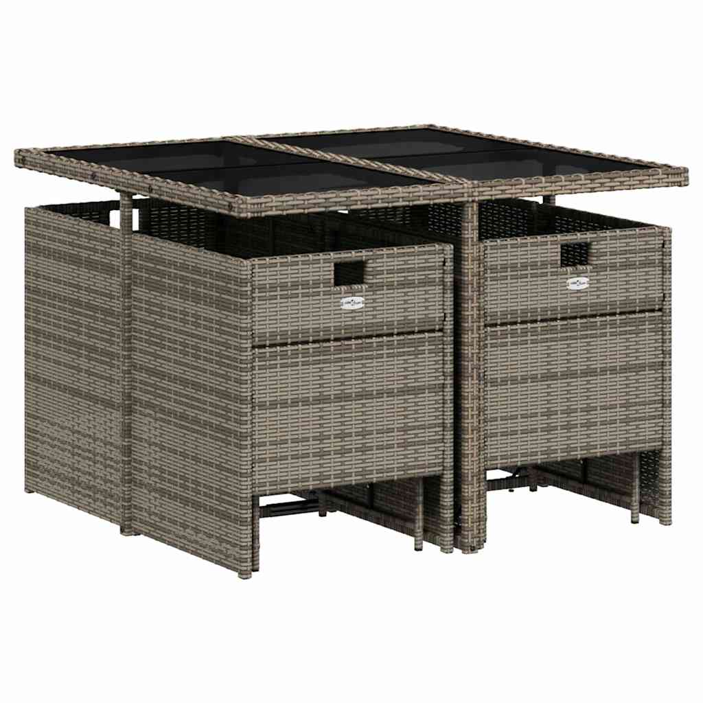 Set da pranzo da giardino da 9 pz con Cuscini in Polyrattan Grigio