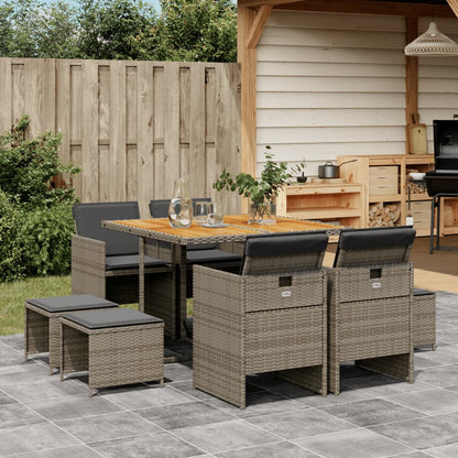 Set da Pranzo da Giardino 9 pz con Cuscini in Polyrattan Grigio | homemem39