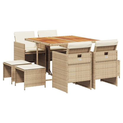 Set da Pranzo da Giardino 9 pz con Cuscini Beige in Polyrattan - homemem39