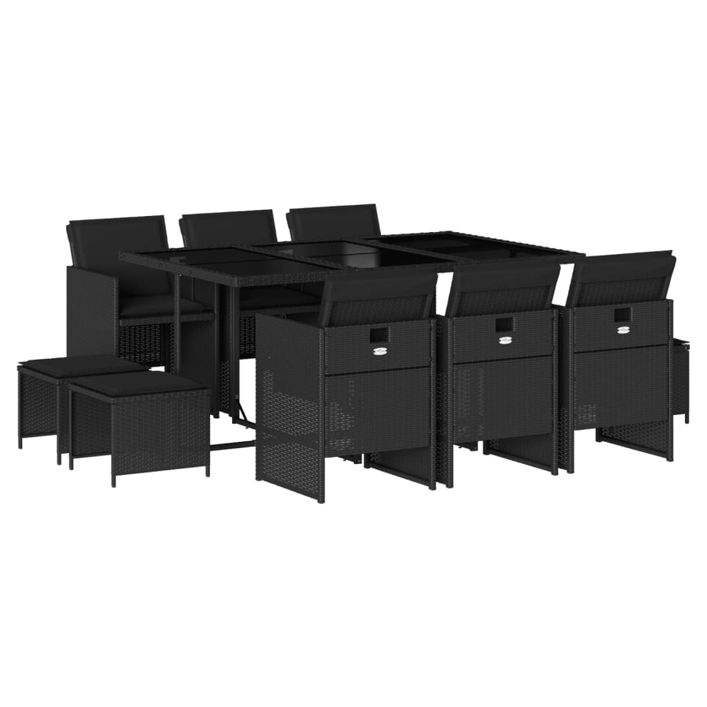 Set da Pranzo da Giardino 11 pz con Cuscini in Polyrattan Nero - homemem39