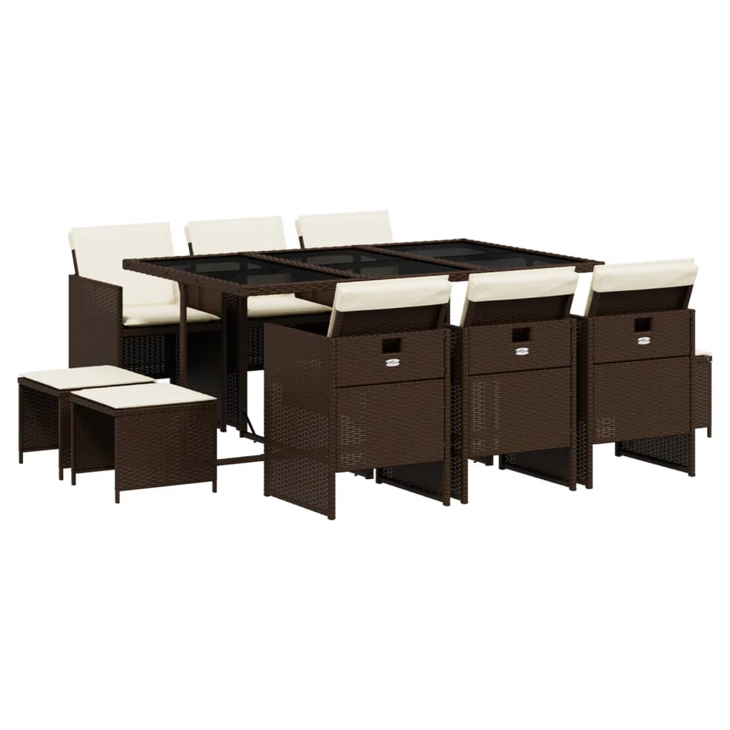 Set da Pranzo da Giardino 11 pz con Cuscini Polyrattan Marrone - homemem39