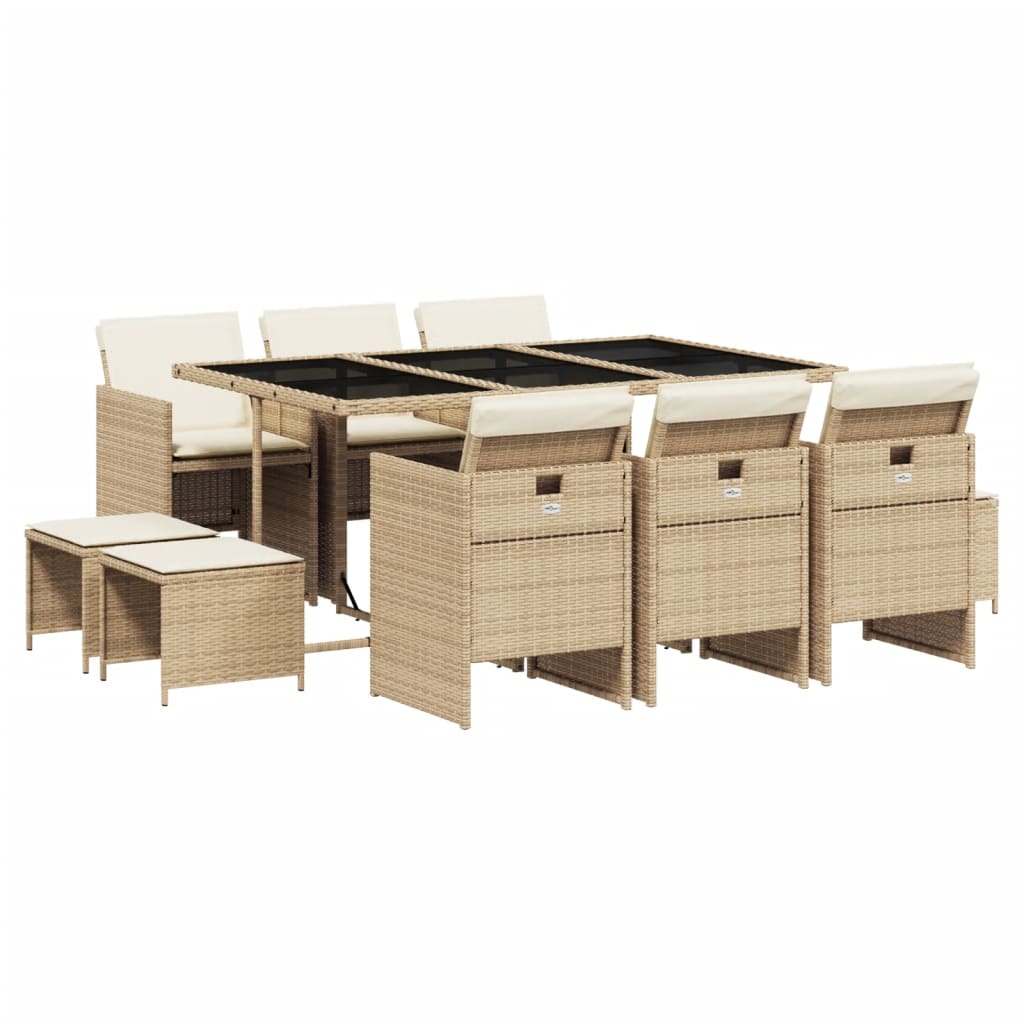 Set da Pranzo da Giardino 11 pz con Cuscini Beige in Polyrattan | homemem39
