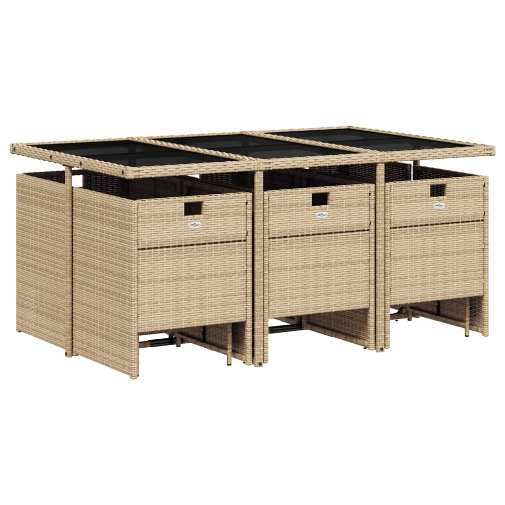 Set da Pranzo da Giardino 11 pz con Cuscini Beige in Polyrattan | homemem39