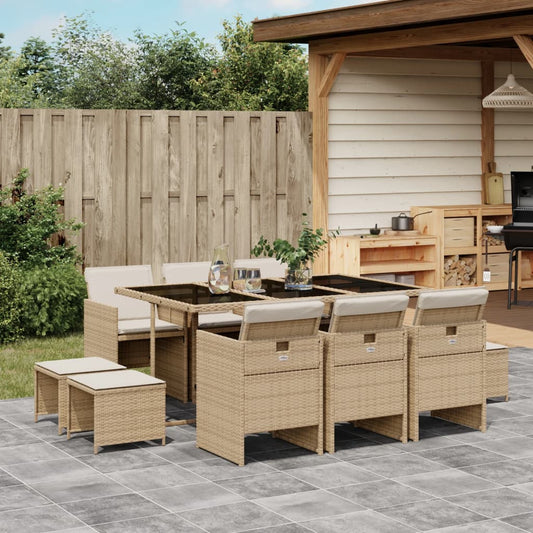 Set da Pranzo da Giardino 11 pz con Cuscini Beige in Polyrattan - homemem39