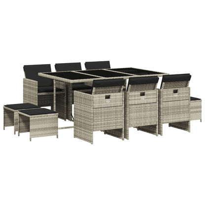 Set Pranzo Giardino 11pz con Cuscini Grigio Chiaro Polyrattan | homemem39