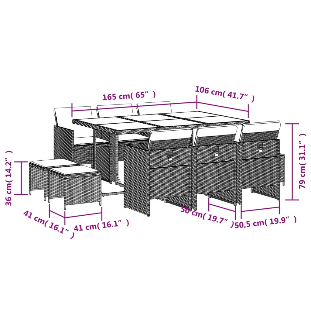 Set Pranzo Giardino 11pz con Cuscini Grigio Chiaro Polyrattan | homemem39