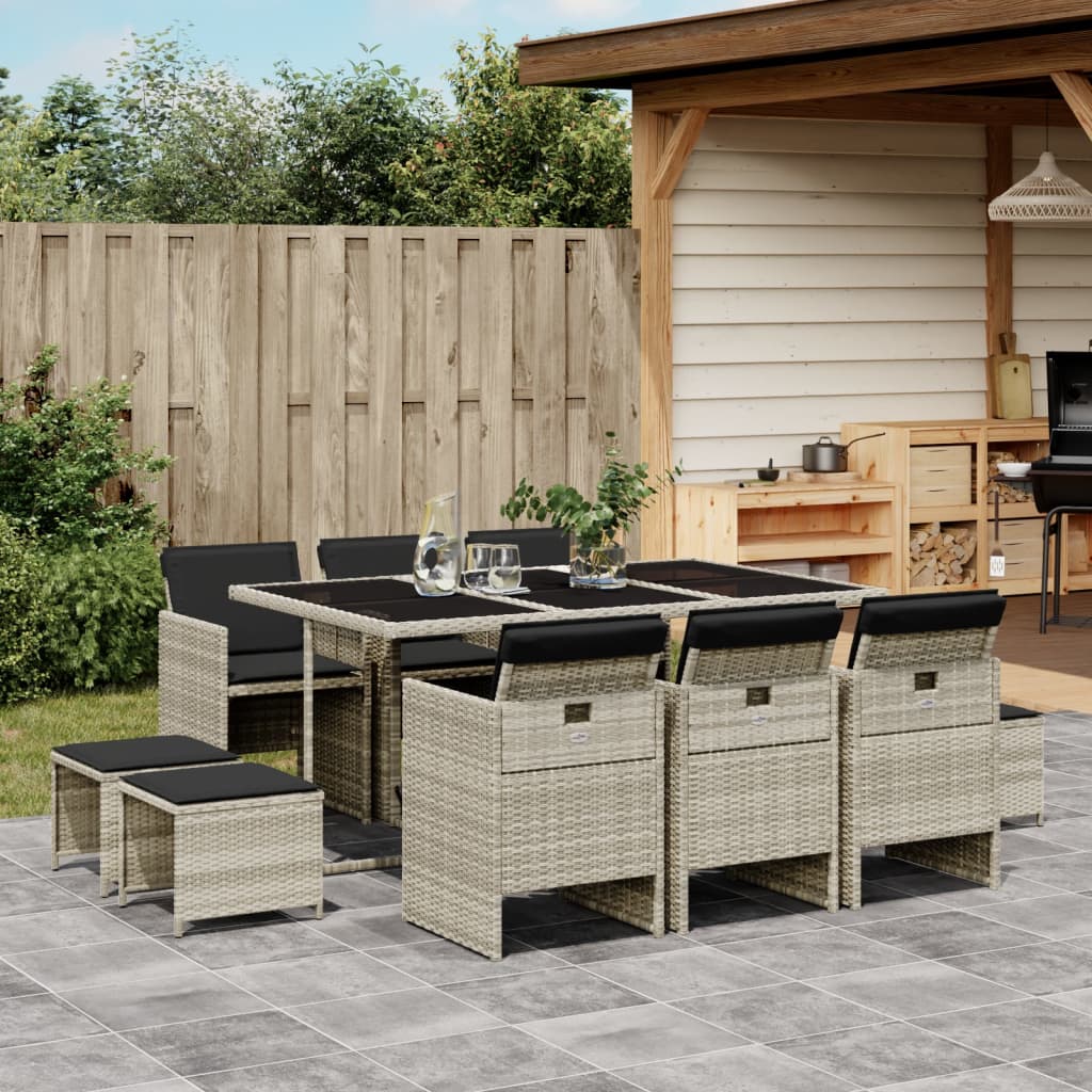 Set Pranzo Giardino 11pz con Cuscini Grigio Chiaro Polyrattan | homemem39