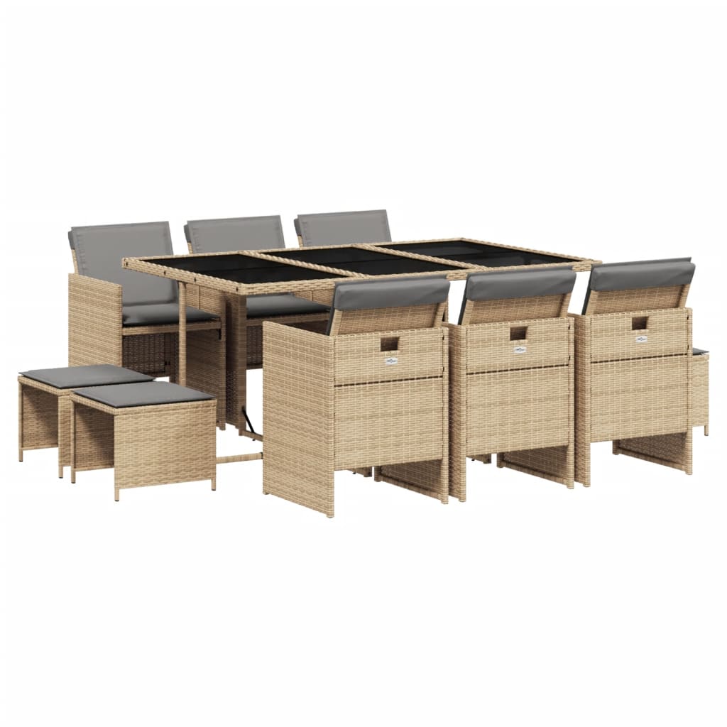 Set Pranzo da Giardino 11 pz con Cuscini Beige Misto Polyrattan | homemem39