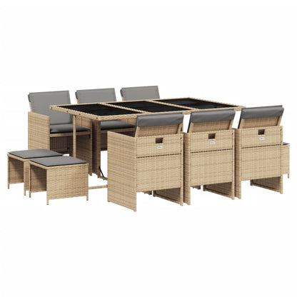 Set Pranzo da Giardino 11 pz con Cuscini Beige Misto Polyrattan | homemem39