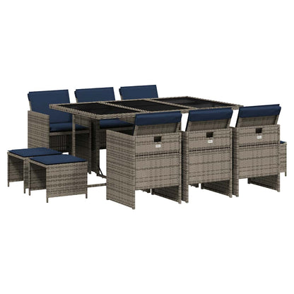 Set da pranzo da giardino da 11 pz con Cuscini in Polyrattan Grigio | homemem39